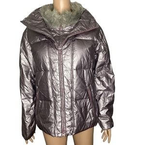 #127 VTG The Limited Jacket Womens Sm Polyurethane Down Puffer Purple Metallic